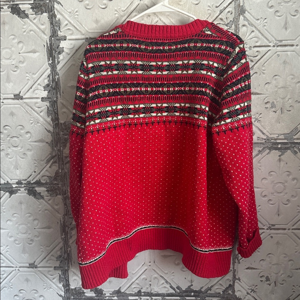 Red fair isle vintage Patterned oversized Women's cottagecore cardigan - Picture 4 of 4